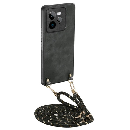 For Realme GT 7 Pro 5G Retro Leather Phone Back Cover with Adjustable Strap - Black