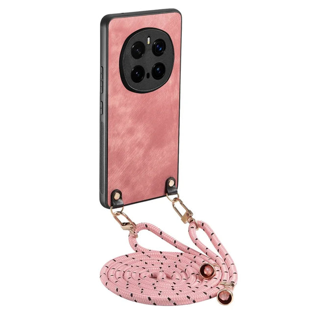 For Honor Magic7 Pro 5G Retro Leather Phone Back Cover with Adjustable Strap - Pink
