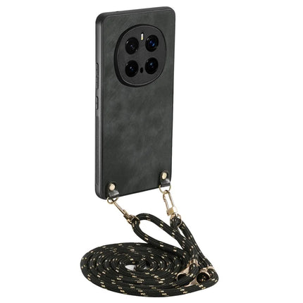 For Honor Magic7 Pro 5G Retro Leather Phone Back Cover with Adjustable Strap - Black