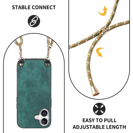 For iPhone 16 Retro Leather Phone Back Cover with Adjustable Strap