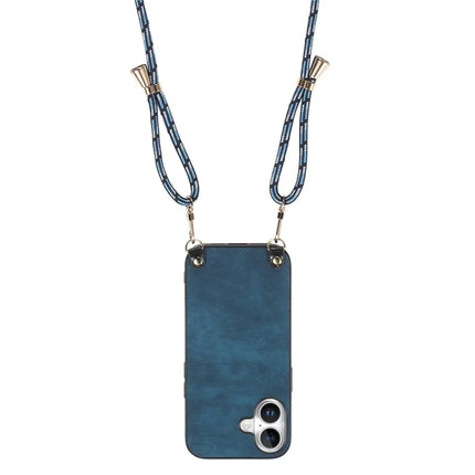 For iPhone 16 Retro Leather Phone Back Cover with Adjustable Strap