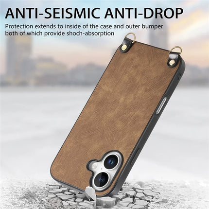 For iPhone 16 Plus Retro Leather Phone Back Cover with Adjustable Strap