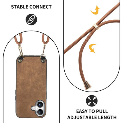 For iPhone 16 Plus Retro Leather Phone Back Cover with Adjustable Strap