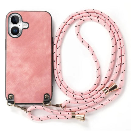 For iPhone 16 Plus Retro Leather Phone Back Cover with Adjustable Strap