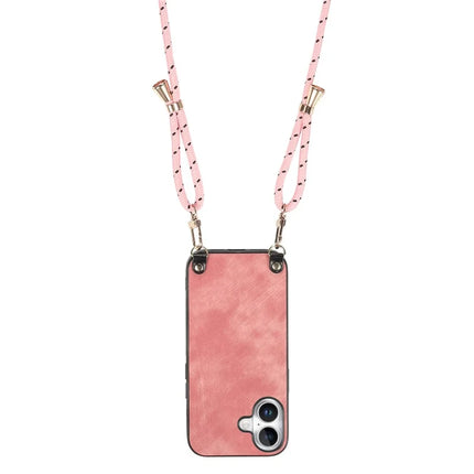 For iPhone 16 Plus Retro Leather Phone Back Cover with Adjustable Strap