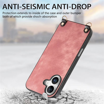 For iPhone 16 Plus Retro Leather Phone Back Cover with Adjustable Strap