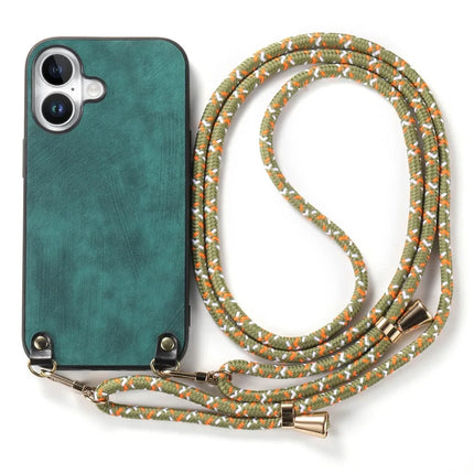 For iPhone 16 Plus Retro Leather Phone Back Cover with Adjustable Strap