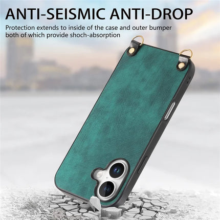 For iPhone 16 Plus Retro Leather Phone Back Cover with Adjustable Strap