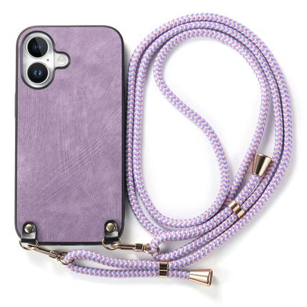 For iPhone 16 Plus Retro Leather Phone Back Cover with Adjustable Strap