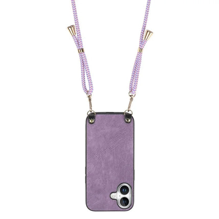For iPhone 16 Plus Retro Leather Phone Back Cover with Adjustable Strap