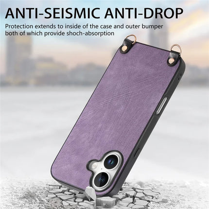 For iPhone 16 Plus Retro Leather Phone Back Cover with Adjustable Strap