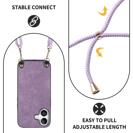 For iPhone 16 Plus Retro Leather Phone Back Cover with Adjustable Strap