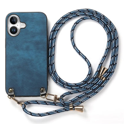 For iPhone 16 Plus Retro Leather Phone Back Cover with Adjustable Strap