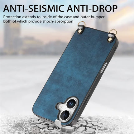 For iPhone 16 Plus Retro Leather Phone Back Cover with Adjustable Strap