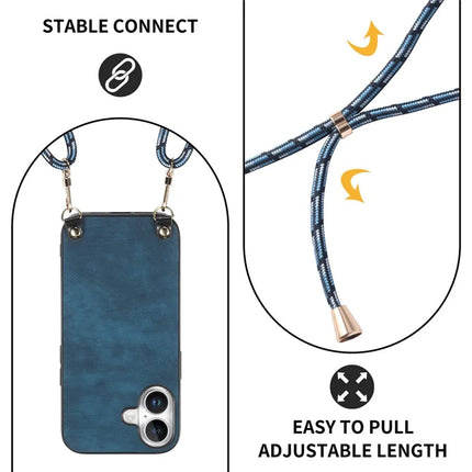 For iPhone 16 Plus Retro Leather Phone Back Cover with Adjustable Strap