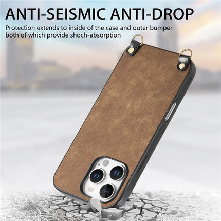For iPhone 16 Pro Retro Leather Phone Back Cover with Adjustable Strap