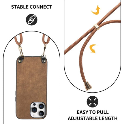 For iPhone 16 Pro Retro Leather Phone Back Cover with Adjustable Strap