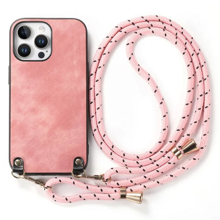 For iPhone 16 Pro Retro Leather Phone Back Cover with Adjustable Strap