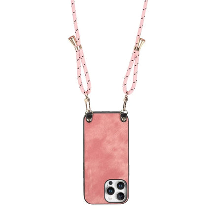For iPhone 16 Pro Retro Leather Phone Back Cover with Adjustable Strap