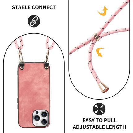 For iPhone 16 Pro Retro Leather Phone Back Cover with Adjustable Strap