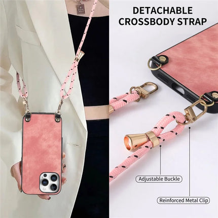 For iPhone 16 Pro Retro Leather Phone Back Cover with Adjustable Strap