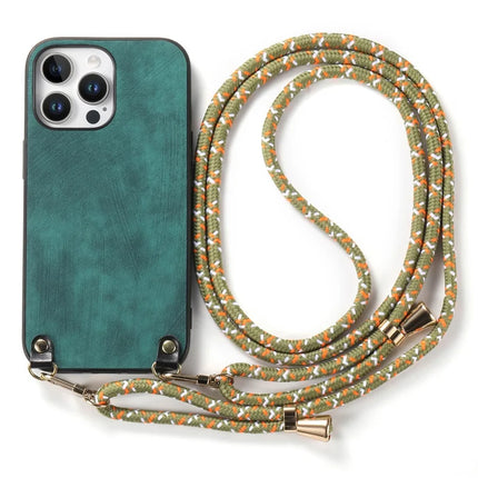 For iPhone 16 Pro Retro Leather Phone Back Cover with Adjustable Strap