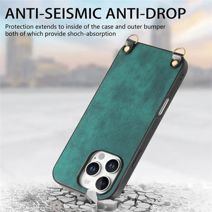 For iPhone 16 Pro Retro Leather Phone Back Cover with Adjustable Strap