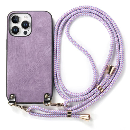For iPhone 16 Pro Retro Leather Phone Back Cover with Adjustable Strap
