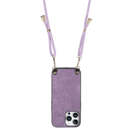 For iPhone 16 Pro Retro Leather Phone Back Cover with Adjustable Strap