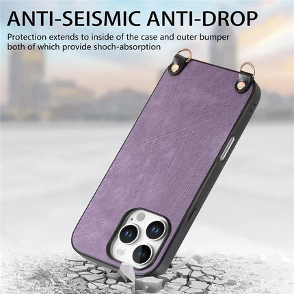 For iPhone 16 Pro Retro Leather Phone Back Cover with Adjustable Strap
