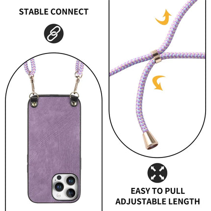 For iPhone 16 Pro Retro Leather Phone Back Cover with Adjustable Strap