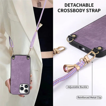 For iPhone 16 Pro Retro Leather Phone Back Cover with Adjustable Strap