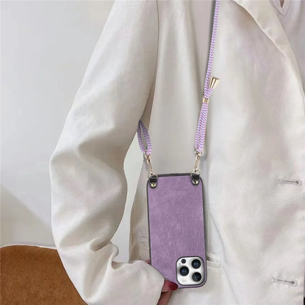 For iPhone 16 Pro Retro Leather Phone Back Cover with Adjustable Strap