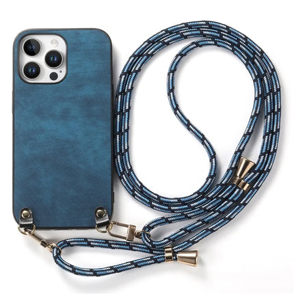 For iPhone 16 Pro Retro Leather Phone Back Cover with Adjustable Strap
