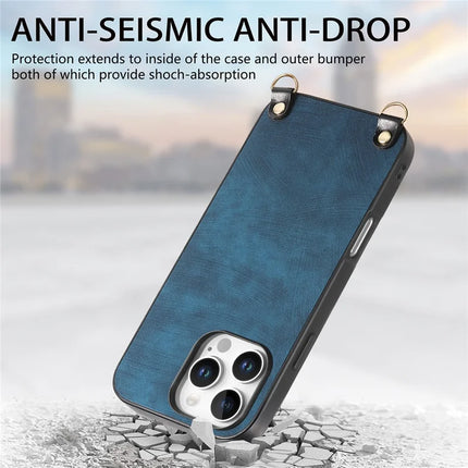 For iPhone 16 Pro Retro Leather Phone Back Cover with Adjustable Strap