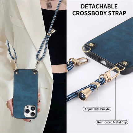 For iPhone 16 Pro Retro Leather Phone Back Cover with Adjustable Strap