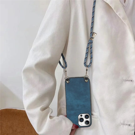 For iPhone 16 Pro Retro Leather Phone Back Cover with Adjustable Strap