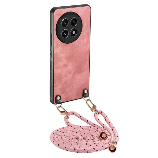 For OnePlus Ace 5 5G Retro Leather Phone Back Cover with Adjustable Strap - Pink