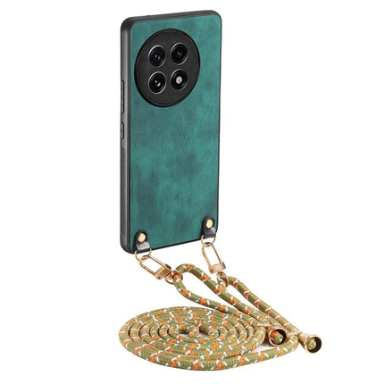 For OnePlus Ace 5 5G Retro Leather Phone Back Cover with Adjustable Strap - Green