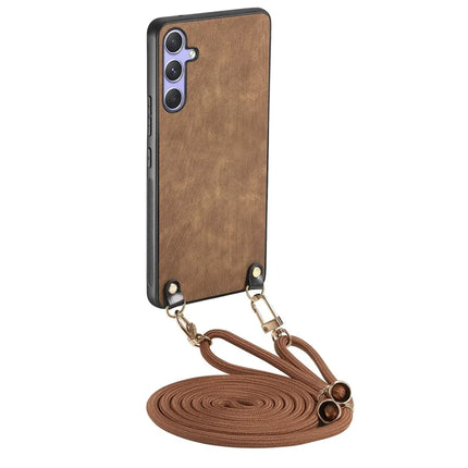 For Samsung Galaxy A05s 4G Retro Leather Phone Back Cover with Adjustable Strap - Brown