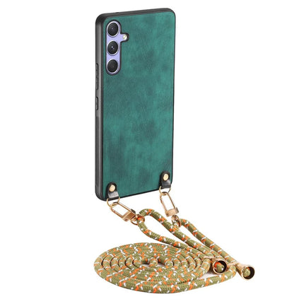 For Samsung Galaxy A05s 4G Retro Leather Phone Back Cover with Adjustable Strap - Green