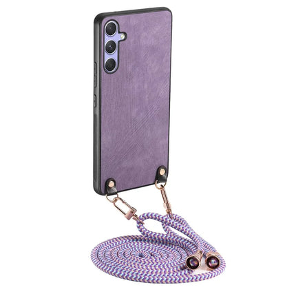For Samsung Galaxy A05s 4G Retro Leather Phone Back Cover with Adjustable Strap - Purple
