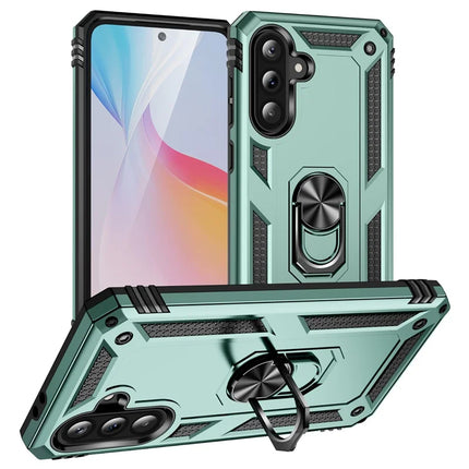 For Samsung Galaxy A56 5G Case PC + TPU Phone Cover with Kickstand - Blackish Green