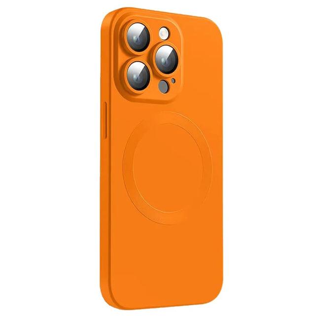 For iPhone 15 Pro Max Case Compatible with MagSafe Liquid Silicone Phone Cover with Tempered Glass Lens Protector - Orange