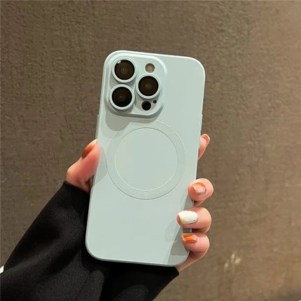 For iPhone 15 Pro Max Case Compatible with MagSafe Liquid Silicone Phone Cover with Tempered Glass Lens Protector