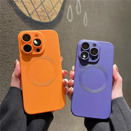For iPhone 15 Pro Max Case Compatible with MagSafe Liquid Silicone Phone Cover with Tempered Glass Lens Protector