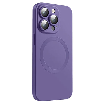 For iPhone 15 Pro Max Case Compatible with MagSafe Liquid Silicone Phone Cover with Tempered Glass Lens Protector - Dark Purple