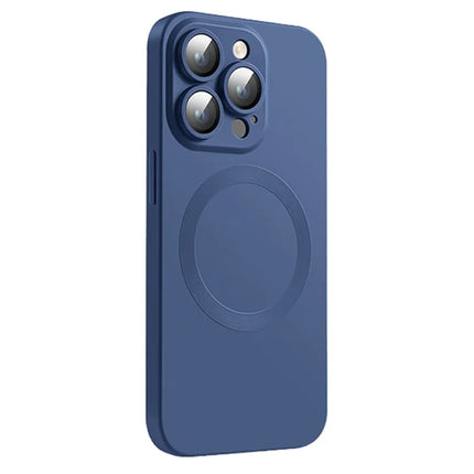 For iPhone 15 Pro Max Case Compatible with MagSafe Liquid Silicone Phone Cover with Tempered Glass Lens Protector - Midnight Blue