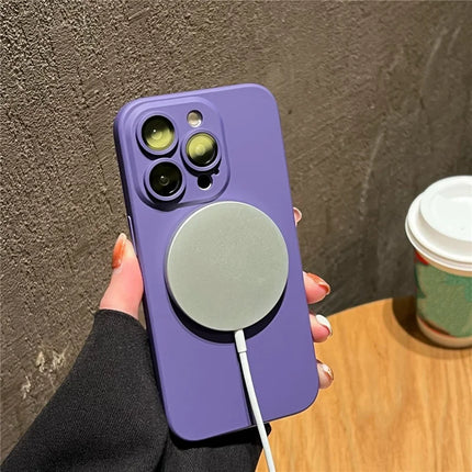 For iPhone 15 Pro Max Case Compatible with MagSafe Liquid Silicone Phone Cover with Tempered Glass Lens Protector