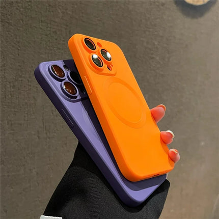 For iPhone 15 Pro Max Case Compatible with MagSafe Liquid Silicone Phone Cover with Tempered Glass Lens Protector